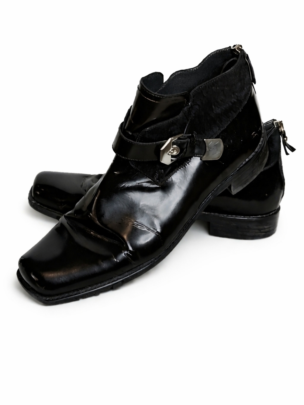 Stuart Weitzman Negev Jet Mirror Leather And Calf Black Leather Booties 9